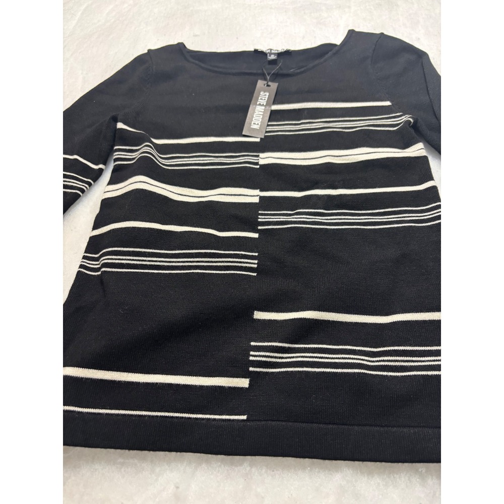Steve Madden Womens Asymmetrical Striped Long Sleeve Knit Top Black White sz sm - Picture 7 of 10